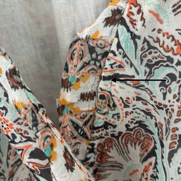 ANTHROPOLOGIE Faux Wrap Deep-V Neck Paisley Ruffle Blouse, size extra small - Picture 11 of 11